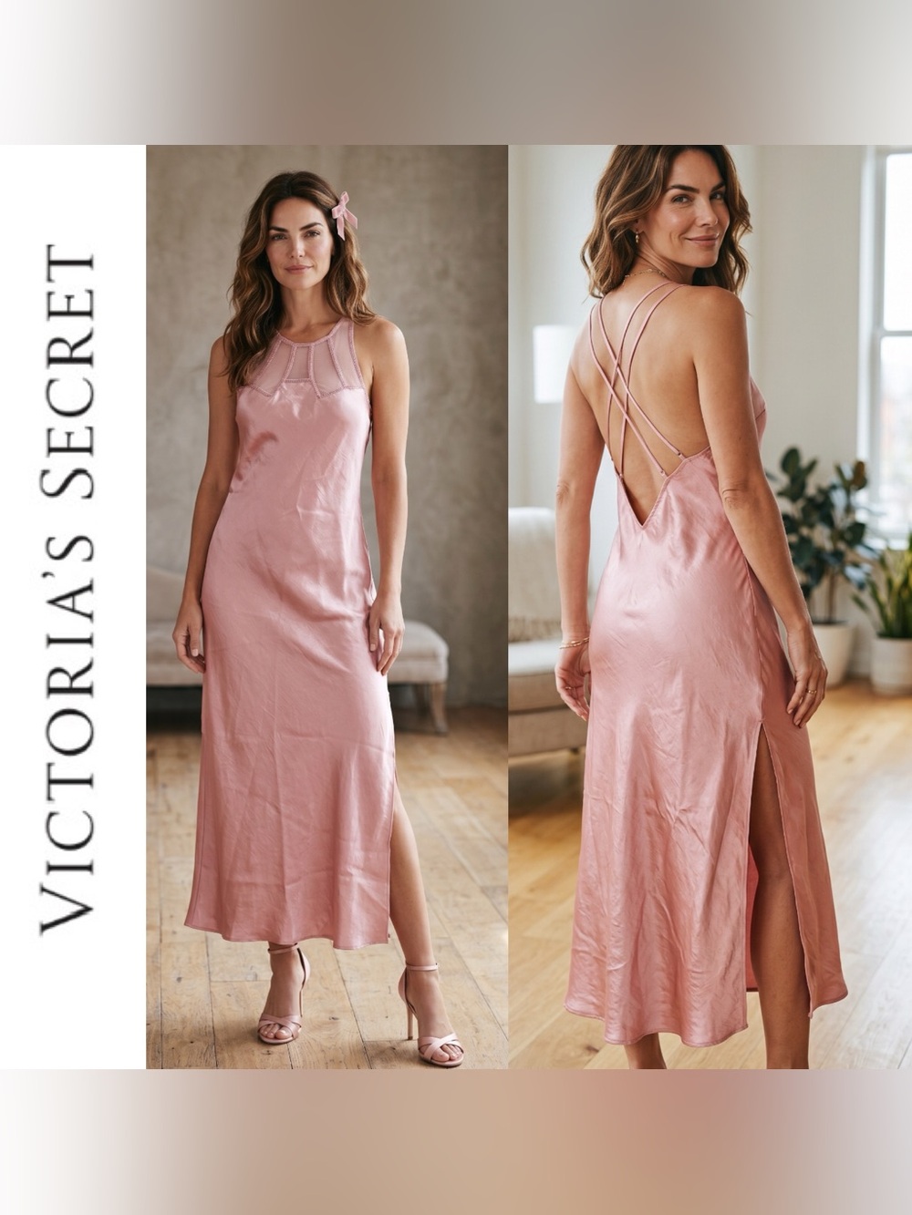 Vintage Gold Tag Dead Stock NWT Pink Halter Slip Dress Chemise Coquette 90’s